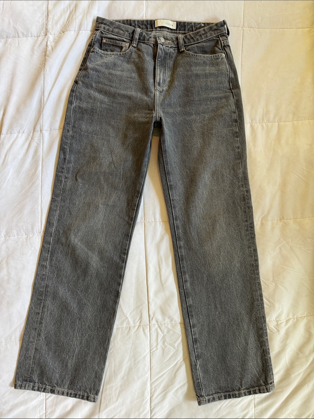 Zara Z1975 High Waisted Regular Fit Grey Jeans, size 6
